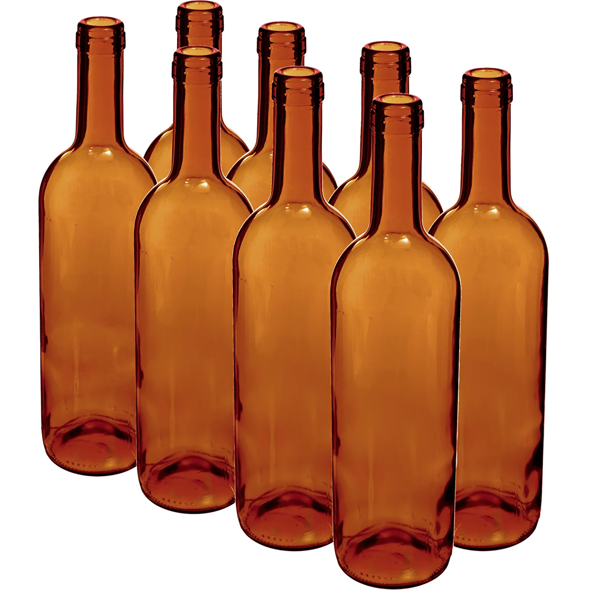 Weinflasche 750 ml, braun – 8er-Schrumpfpack