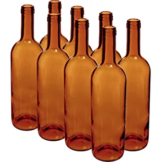 Weinflasche 750 ml, braun – 8er-Schrumpfpack