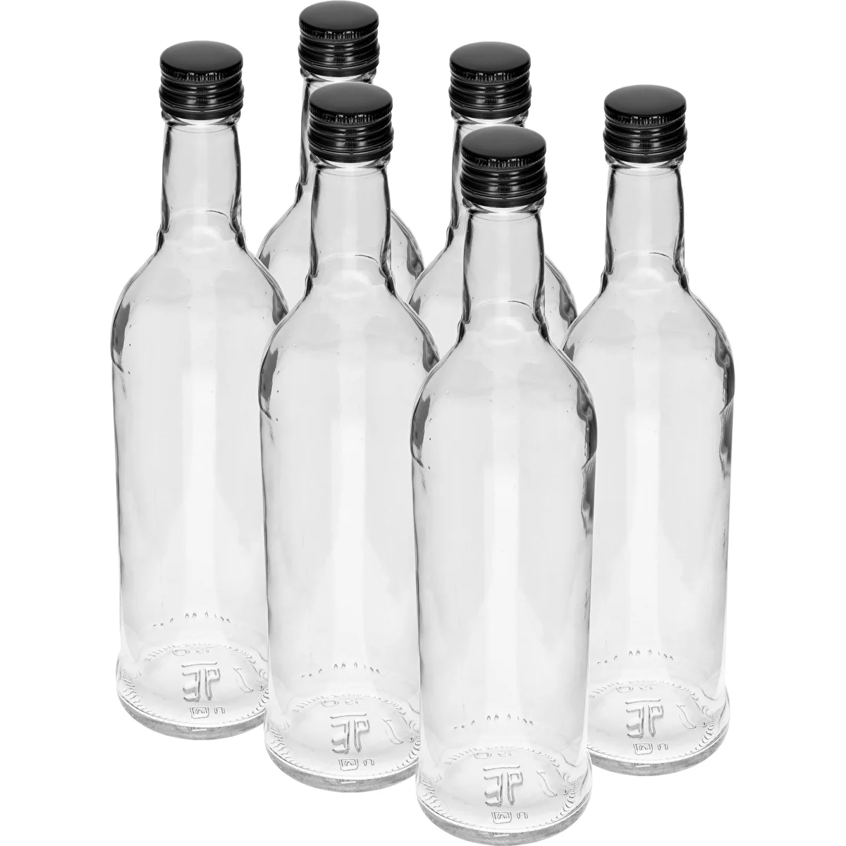 6er-Set: Schlanke 500-ml-Glasflaschen mit schwarzem Schraubverschluss – für Wodka