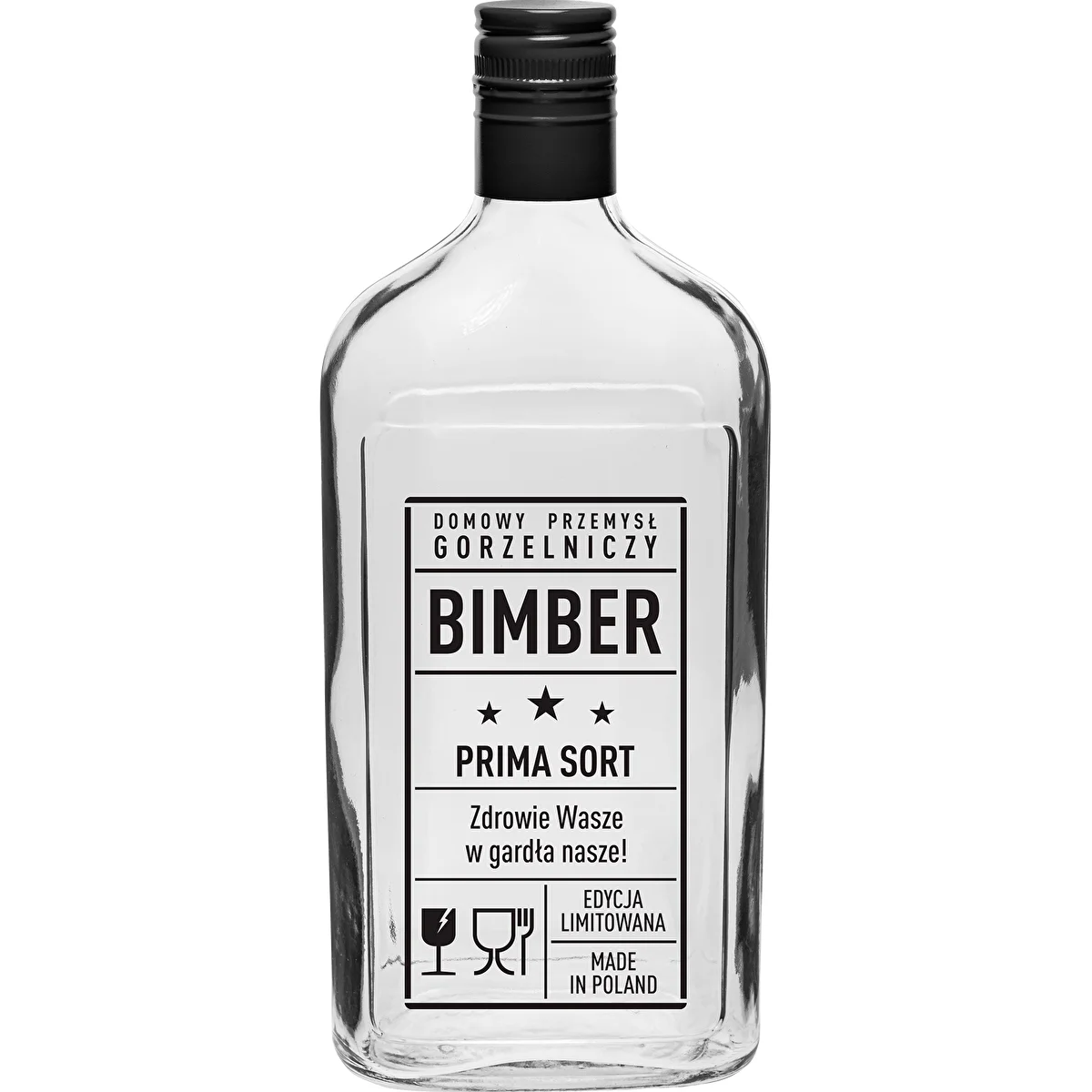 Flachmann-Flasche 500 ml mit Schraubverschluss, Aufdruck „Bimber PRL“, 1 Stk.
