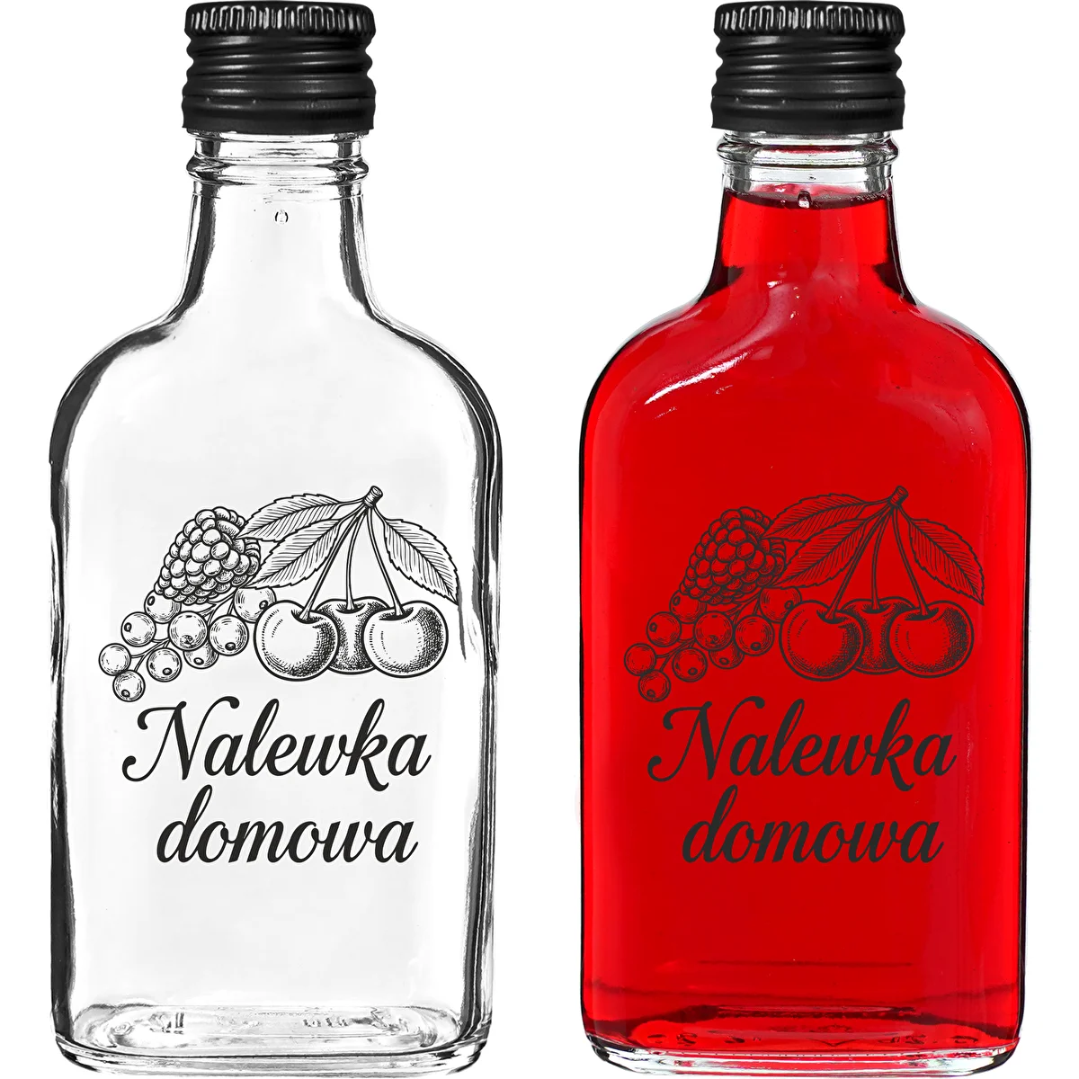 Flachmann-Flasche 200 ml mit Schraubverschluss, Aufdruck „Nalewka domowa“, 1 St.