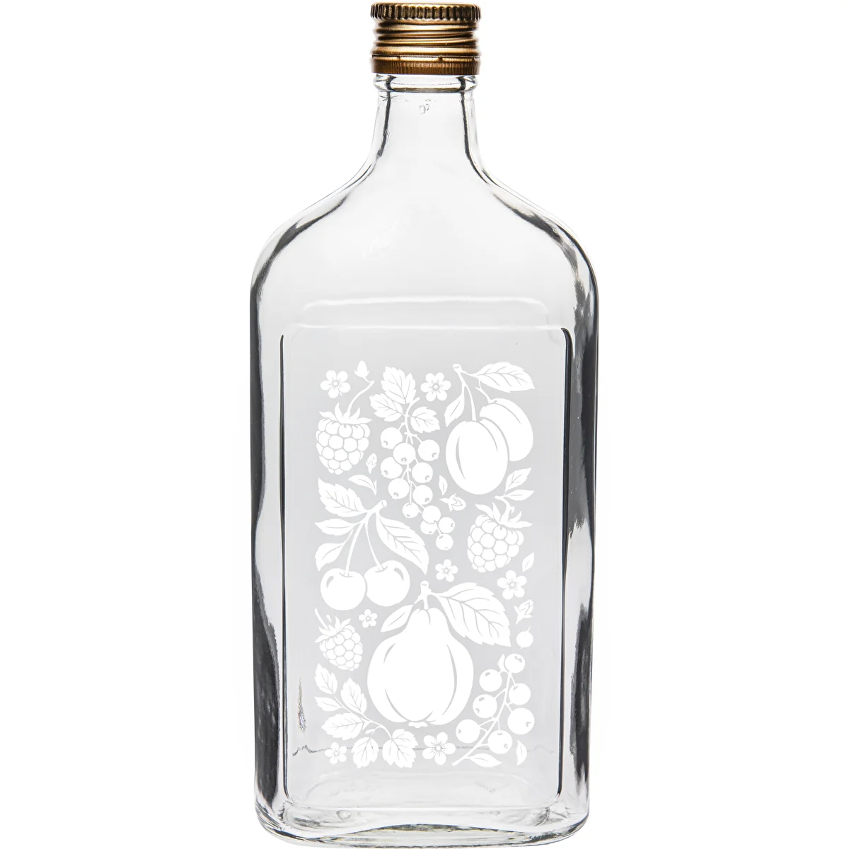 Flachmann-Flasche 500 ml mit Schraubverschluss und Aufdruck „Früchte“, Muster 2