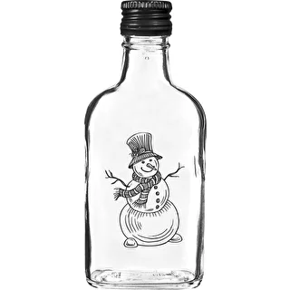 Flachmann-Flasche 200 ml mit Schraubverschluss, Motiv „Schneemann“, 1 Stück – photo 1