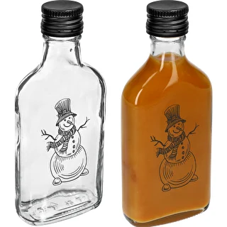 Flachmann-Flasche 200 ml mit Schraubverschluss, Motiv „Schneemann“, 1 Stück – photo 3