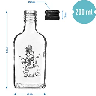 Flachmann-Flasche 200 ml mit Schraubverschluss, Motiv „Schneemann“, 1 Stück – photo 5
