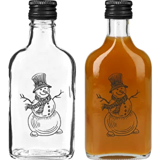 Flachmann-Flasche 200 ml mit Schraubverschluss, Motiv „Schneemann“, 1 Stück – photo 2