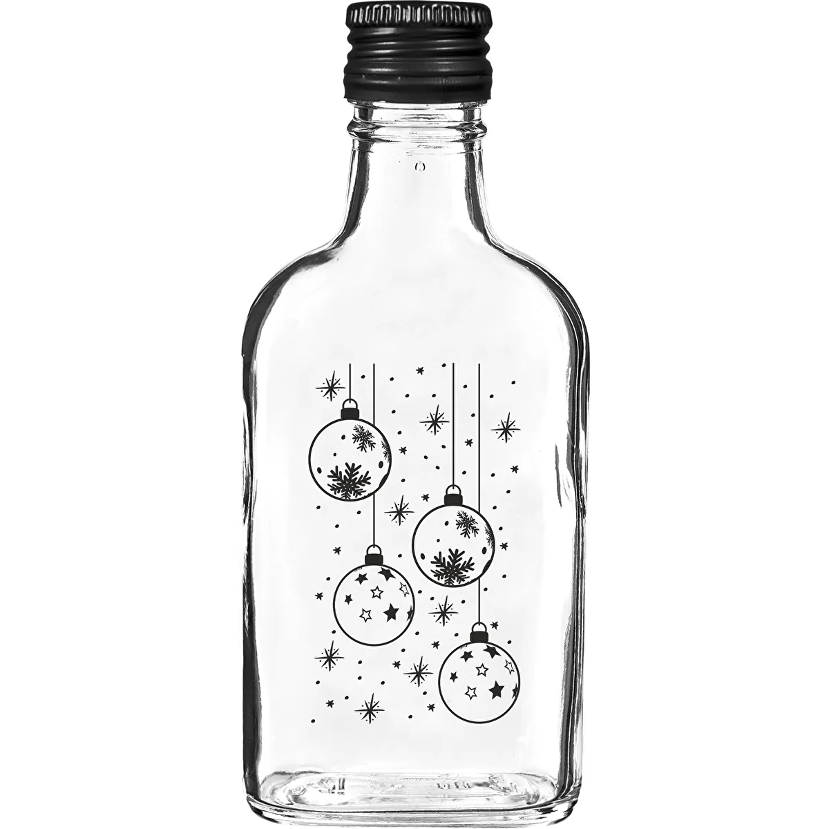 Flachmann-Flasche 200 ml mit Schraubverschluss, Motiv „Weihnachtskugeln“, 1 Stück