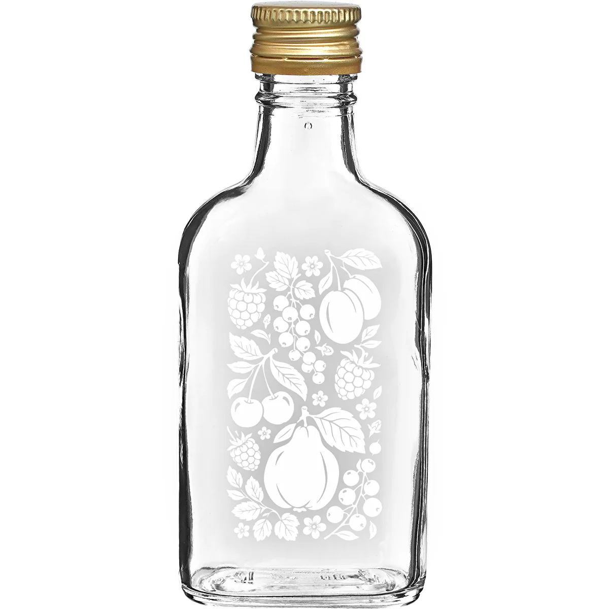 Flachmann-Flasche 200 ml mit Schraubverschluss und Aufdruck „Früchte“, Motiv 2