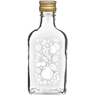 Flachmann-Flasche 200 ml mit Schraubverschluss und Aufdruck „Früchte“, Motiv 2