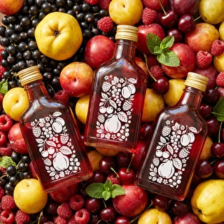 Flachmann-Flasche 200 ml mit Schraubverschluss und Aufdruck „Früchte“, Motiv 2 – photo 3