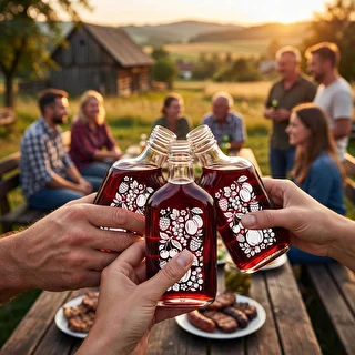 Flachmann-Flasche 200 ml mit Schraubverschluss und Aufdruck „Früchte“, Motiv 2 – photo 6