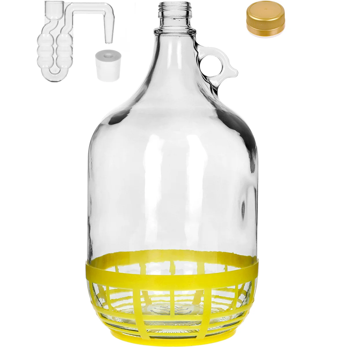 Gärballon 5 L (Dame-Jeanne) mit Korken, horizontalem Gärrohr und Schraubverschluss