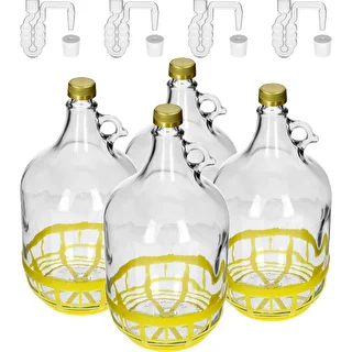 4 x Dama 5 L mit Stopfen, Gärrohr, Schraubverschluss und Korb
