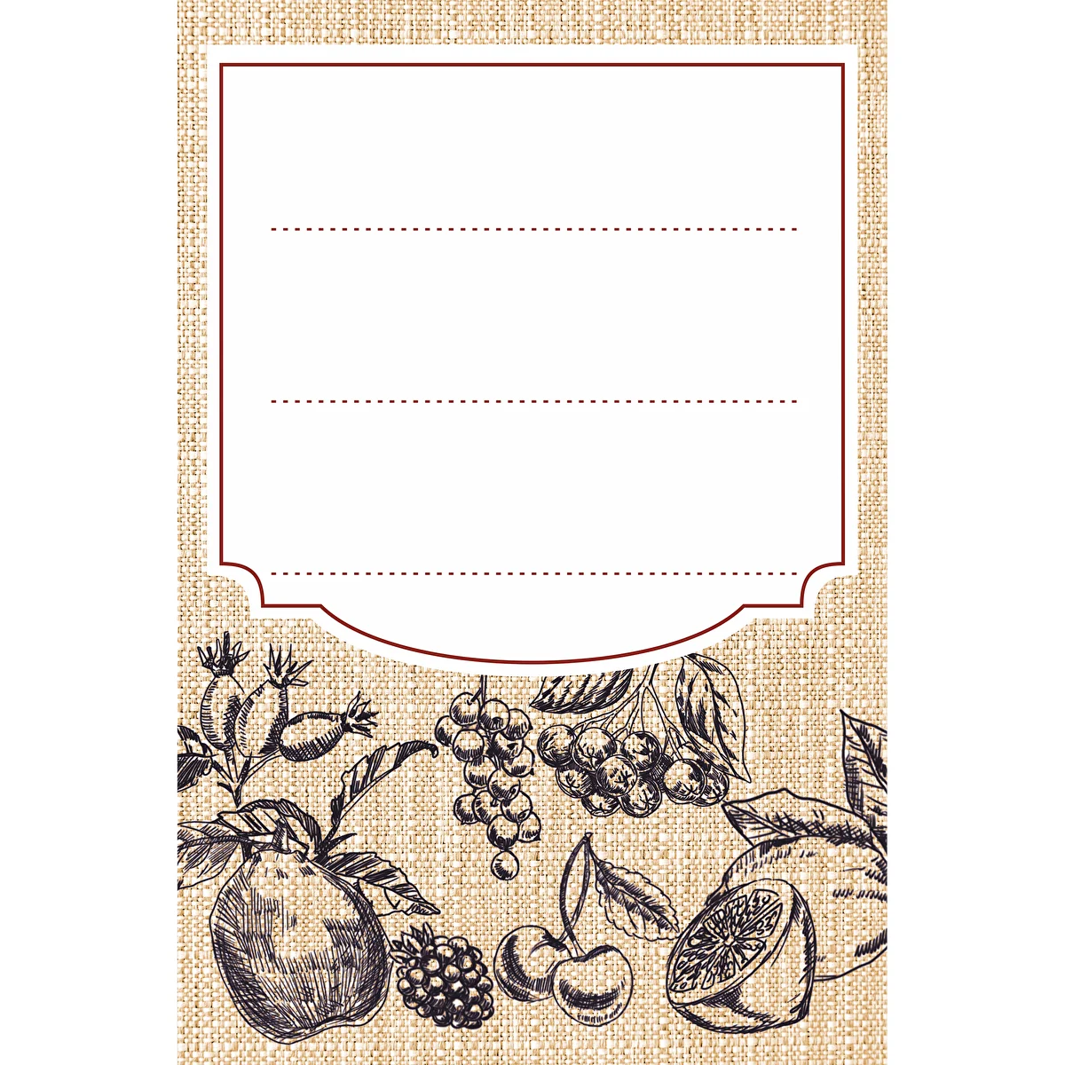 Selbstklebende Etiketten 60 x 90 mm für Flaschen und Gläser – Obst-Skizze – 20 Stück.