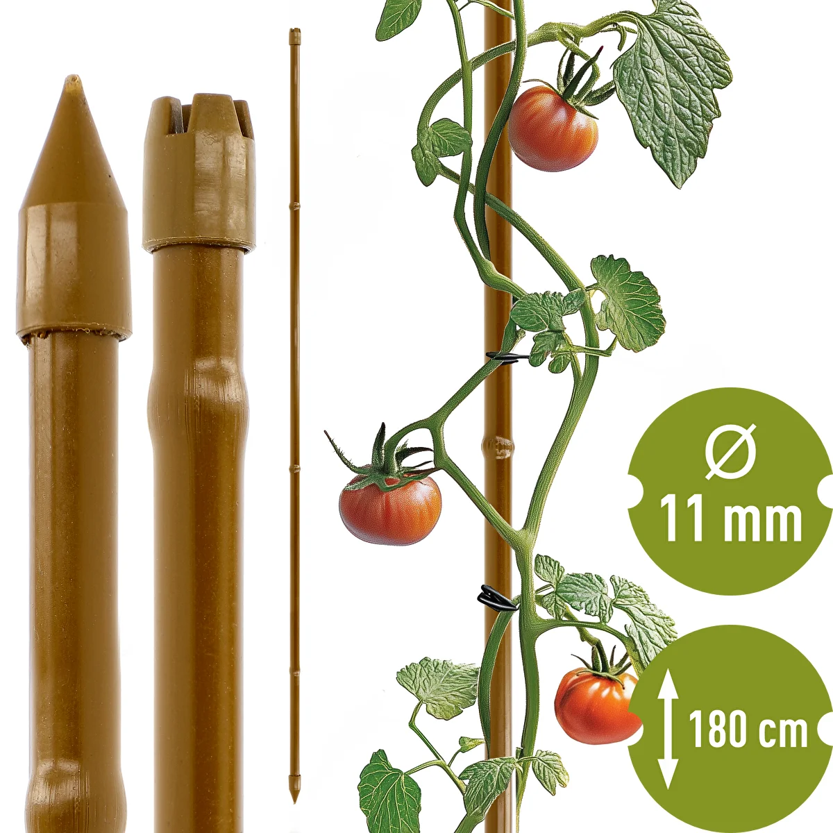 Pflanzstab aus beschichtetem Stahl in Bambus-Optik, 180 cm x 11 mm