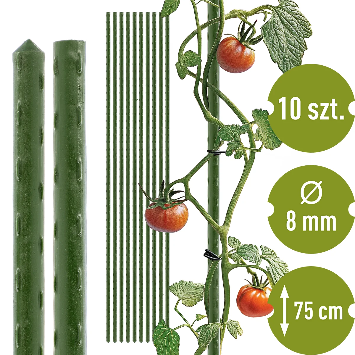 Gartenstäbe Bioogród – beschichteter Stahl, 0,75 m, Ø 8 mm, 10 Stück