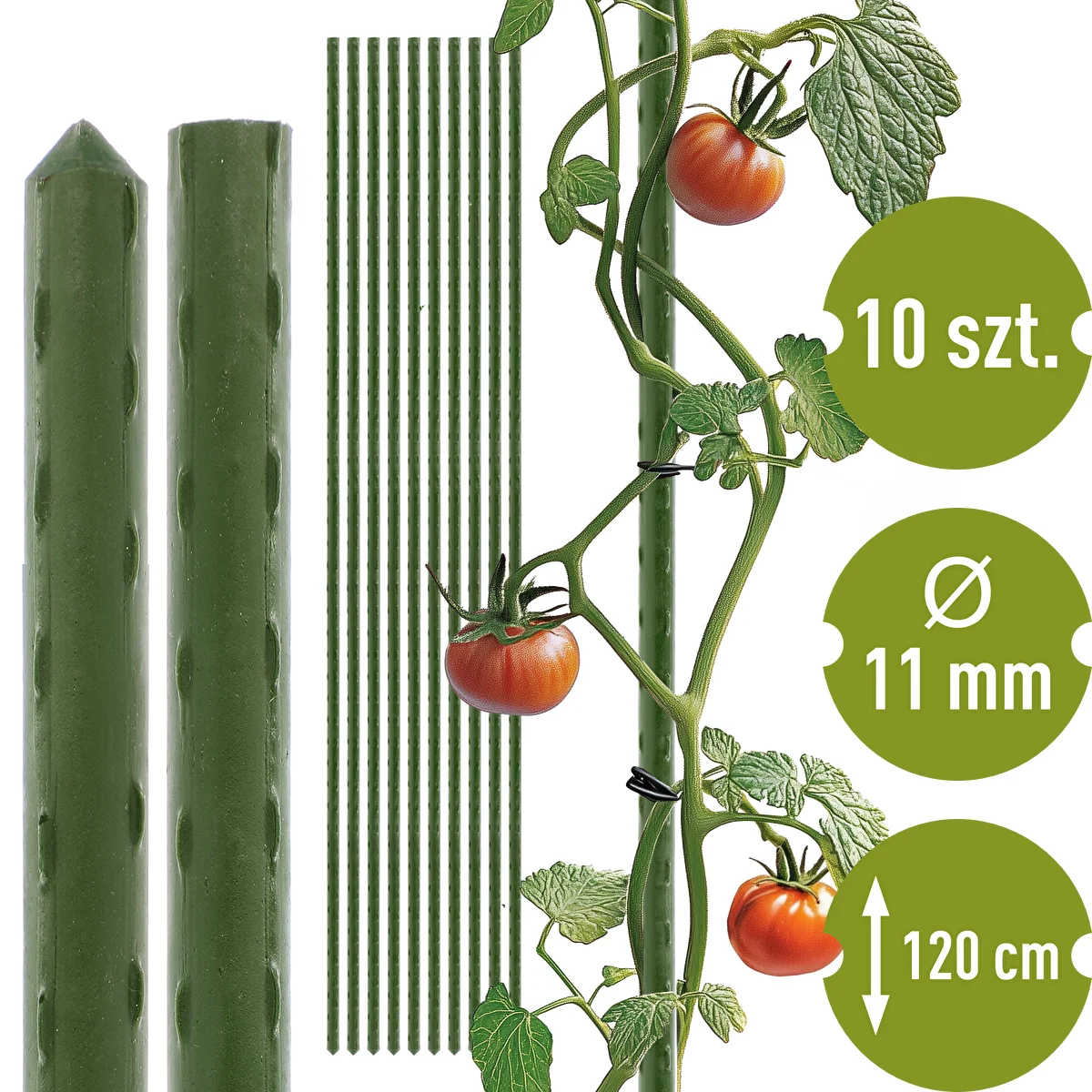 Bioogród Pflanzstäbe – kunststoffbeschichteter Stahl, 1,2 m, Ø 11 mm, 10 Stück