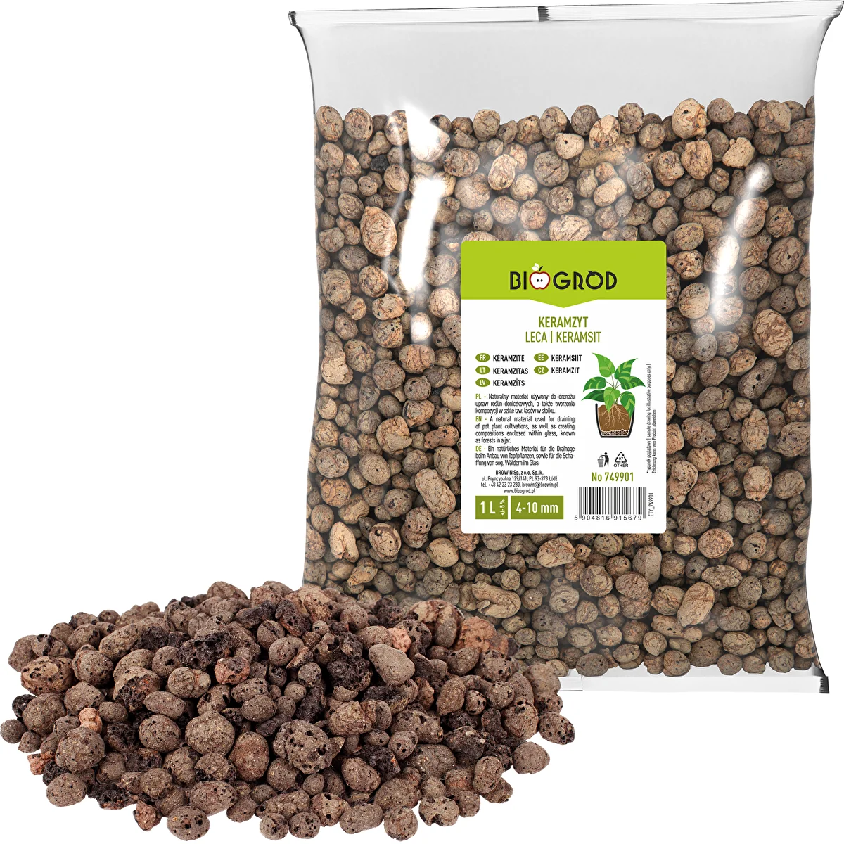 Blähton für Zimmerpflanzen, Gartenbau und Flaschengärten, 4–10 mm, 1 L