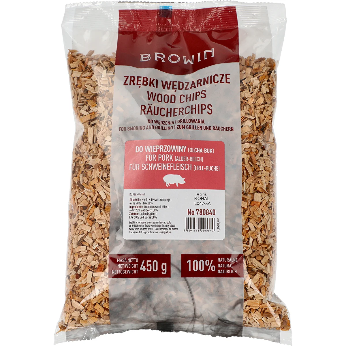 Räucher- und Grillchips, 70 % Erle + 30 % Buche, 450 g, Kl. 8