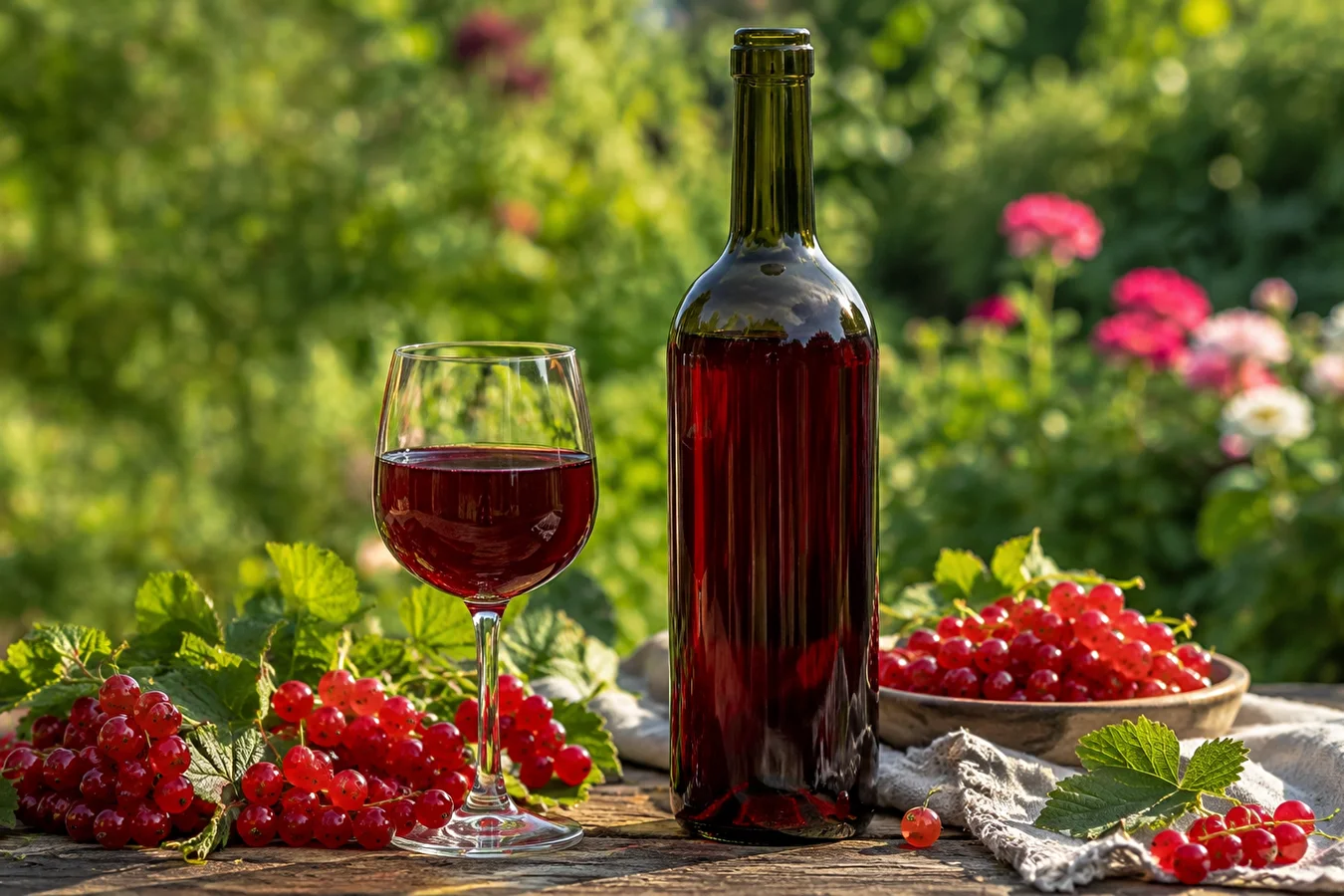 Hausgemachter Wein aus roten Johannisbeeren