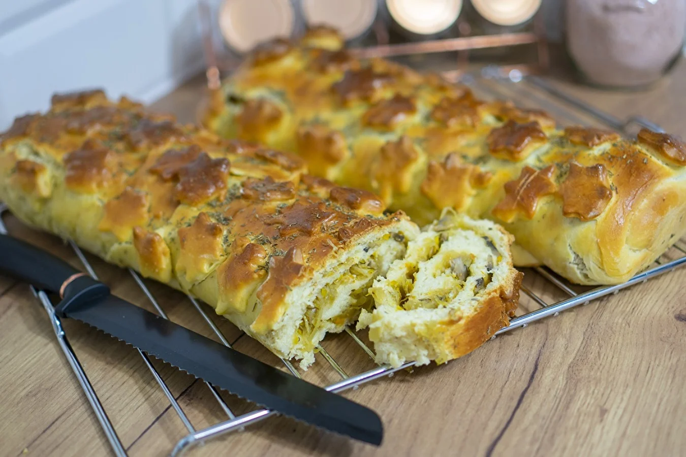 Hefekulebiak mit Sauerkraut und Champignons