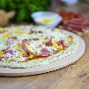Pizzastein mit Griff und Messer, aus Cordierit, rund, 33 cm - 10 ['Geschenk', ' hausgemachte Pizza', ' zum Backen von Pizza', ' zum Servieren von Pizza', ' zum Backen von Brot', ' zum Backen von Brötchen']