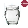 TO-Glas, 106 ml in Form einer Amphore mit buntem Schraubverschluss Ø 53 - 8 St. - 11 ['Gläserset', ' Marmeladegläser', ' Einmachgläser', ' Gläser für Einmachprodukte', ' Gläser mit Schraubverschlüssen', ' Gläser Ø 53', ' Gläser mit bunten Schraubverschlüssen', ' Gläser für Fleisch', ' Wurst aus dem Glas', ' Gläser für die Pasteurisierung', ' Fleisch im Glas', ' Glas Amphore']
