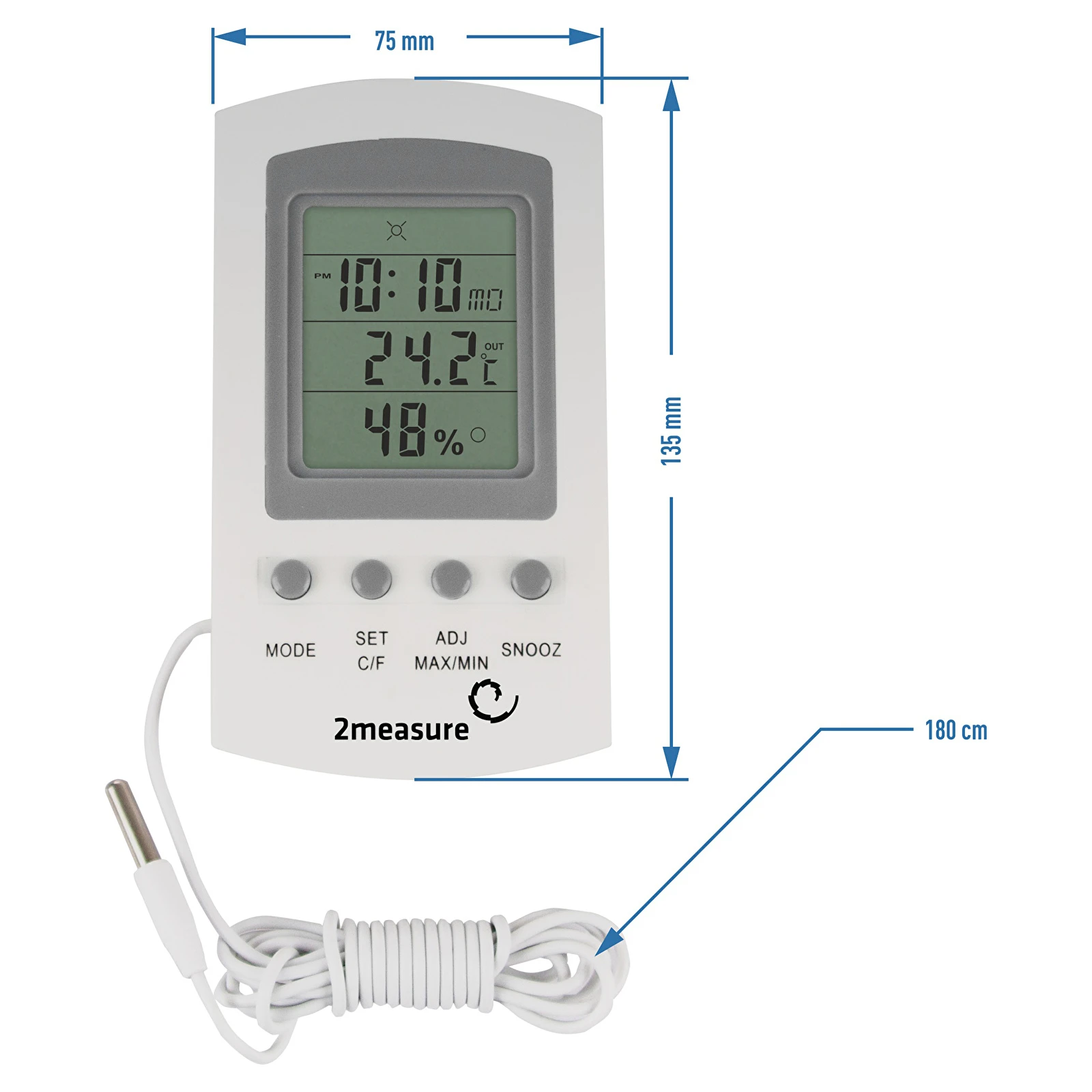 Digitales Thermometer mit Hygrometer, -20°C - 60°C, weiß