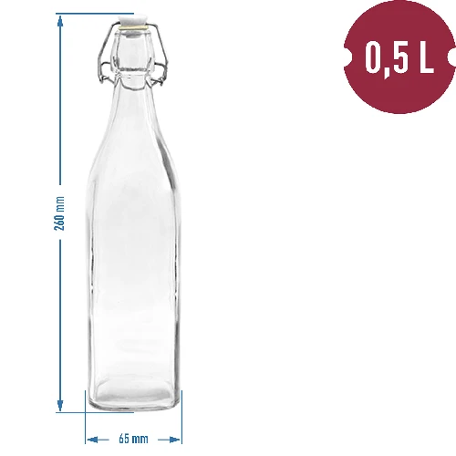 0,5 L Flasche mit hermetischem Verschluss - Quadra - 2 ['Alkoholflasche', ' dekorative Alkoholflaschen', ' Glasflasche für Alkohol', ' Flaschen für Selbstgebrannten für die Hochzeitsfeier', ' Flasche für Likör', ' Weinflasche', ' Weinflaschen', ' Likör']