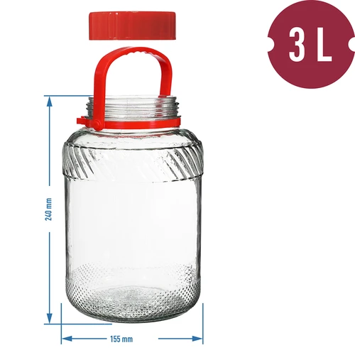 3 L Glas mit Kunststoffdeckel - 6 ['großes Glas', ' Glas für Einmachprodukte', ' für Milchsäuregärung', ' für Gurken', ' für Kraut', ' Glas für die industrielle Produktion', ' Glas mit Zange', ' Glas Zange', ' Gurkenzange']