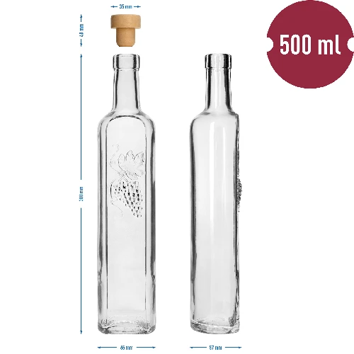 Dekorative Flasche 0,5 L mit Korken - 2 ['Flasche für Likör', ' dekorative Flasche', ' Flasche mit Weintraube', ' Weinflasche', ' Flasche für Met', ' Flasche für Olivenöl', ' Flasche für Öl', ' Flasche mit Korken', ' Flasche 500 ml', ' Geschenkflasche']