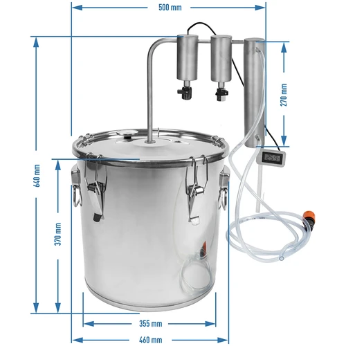 Destillator 30 L aus rostfreiem Stahl, 2 Absatzbecken, 2 Schläuche, Verbindungsstück, 2 Thermometer - 10 