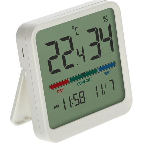 Elektronisches Raumthermometer, weiß - 3 ['elektronisches thermometer', ' thermometer mit uhr und datum', ' thermometer mit feuchtigkeitsmesser', ' raumfeuchtemessung', ' komfortmessgerät', ' thermometer mit komfortanzeige', ' multifunktionales thermometer', ' innenthermometer', ' innenthermometer', ' kabelloses thermometer', ' elektronisches wandthermometer']