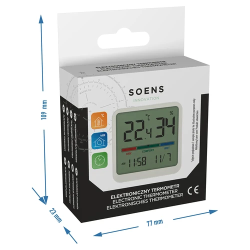 Elektronisches Raumthermometer, weiß - 10 ['elektronisches thermometer', ' thermometer mit uhr und datum', ' thermometer mit feuchtigkeitsmesser', ' raumfeuchtemessung', ' komfortmessgerät', ' thermometer mit komfortanzeige', ' multifunktionales thermometer', ' innenthermometer', ' innenthermometer', ' kabelloses thermometer', ' elektronisches wandthermometer']