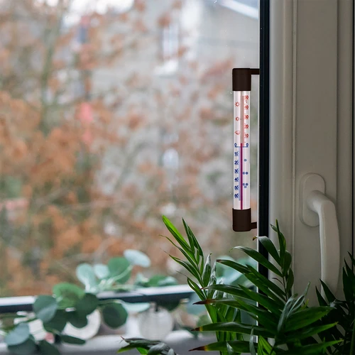 Fensterthermometer braun (-50°C bis +50°C) 18cm - 7 ['Außenthermometer', ' Thermometer', ' Fensterthermometer', ' Thermometer mit lesbarer Skala', ' Kunststoffthermometer', ' Thermometer für Fenster', ' Thermometer für Balkon', ' doppelseitiges Thermometer', ' selbstklebendes Thermometer']