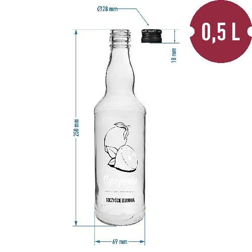 Flasche 0,5 L mit Schraubverschluss, Aufdruck „Cytrynówka soczyście domowa" - 4 St. - 6 ['Flaschen Zitronenlikör', ' Likörflasche', ' Likörflaschen', ' Flasche für Zitronenlikör', ' Flaschen mit Aufdruck', ' Flasche für hausgemachten Likör', ' Geschenkflaschen', ' Flasche 500 ml', ' weiße Flasche 0', '5 L', ' Flasche mit Schraubverschluss']