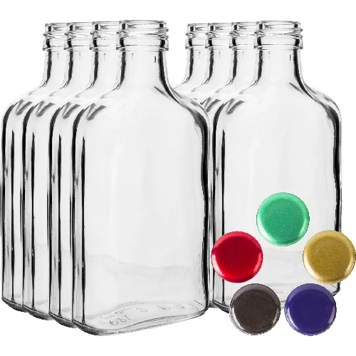 Flasche - Flachmann für Liköre, 100 ml - 8 Stck. - 2 ['Flaschen', ' Tinkturen', ' Tinkturflaschen', ' hausgemachter Likör', ' Tinkturflasche mit Schraubverschluss', ' Flasche mit Schraubverschluss', ' Flaschen mit farbigen Schraubverschlüssen', ' farbige Schraubverschlüsse', ' Schraubverschlüsse']