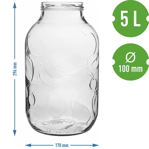 Glas 5L Ø100 - 6Stk. - 9 ['Schnapsglas', ' Schnapsglas', ' Alkoholglas', ' Einmachglas', ' Punschglas', ' Limonadenglas', ' 5L Glas', ' Glas ohne Deckel', ' Deko-Glas', ' Deko-Glas', ' Einmachglas', ' Glas', ' Glas', ' Glas fi 100', ' Gläser 6 Stück']