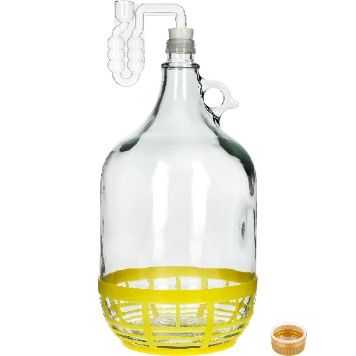 Glasballon 5L mit Schraubverschluss, Plastikkorb, Stöpsel, horizontalem Röhrchen – Set von 4 Stück - 3 ['Glasballon', ' Glasballon für Wein', ' Glasballon im Korb', ' Glasballon 5 L', ' Ballon 5 L', ' Ballon', ' Ballon im Korb', ' Flasche Glasballon 5 L im Korb', ' Ballon für Wein', ' Glasballon für Selbstgebrannten']