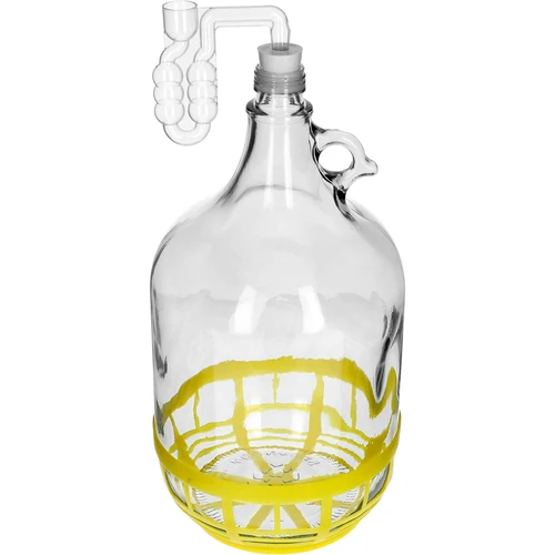 Glasballon 5L mit Stöpsel und Gärröhrchen - 4 ['Set für Wein Bier Met Cidre', ' Glasballon 5 Liter', ' Glasballon', ' Glasballon für Wein', ' Glasballon im Korb', ' Ballon 5 L', ' Ballon im Korb', ' Flasche 5 L im Korb', ' Ballon', ' Set mit Gärröhrchen', ' hausgemachte edle Tropfen', ' horizontales Gärröhrchen', ' Glasballon für selbstgebrannten Schnaps']