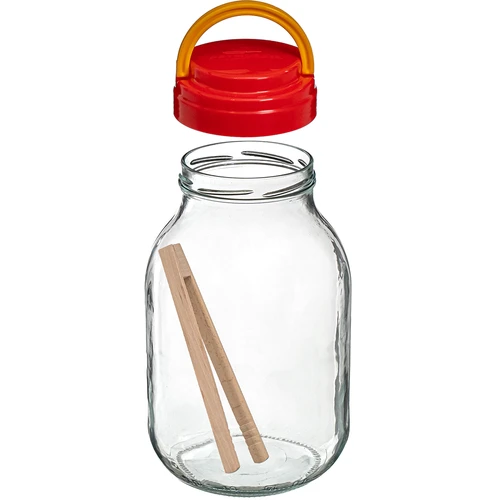 Glass jar 3l + Farbkappe + Gabel oder Zange - 3 ['Glas', ' Glas mit Schraubverschluss', ' Glas für Salzgurken', ' Glas für Gurken', ' Glas für Liköre', ' Glas mit Zange', ' Gurkenzange', ' Küchenzange']