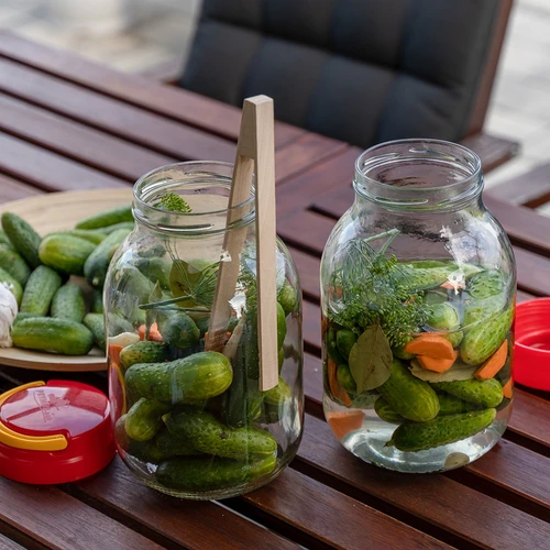 Glass jar 3l + Farbkappe + Gabel oder Zange - 10 ['Glas', ' Glas mit Schraubverschluss', ' Glas für Salzgurken', ' Glas für Gurken', ' Glas für Liköre', ' Glas mit Zange', ' Gurkenzange', ' Küchenzange']