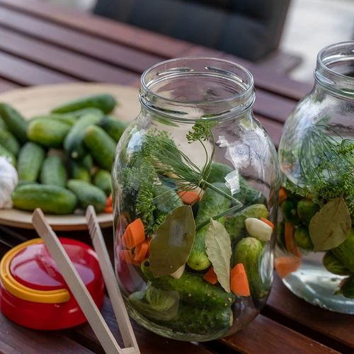 Glass jar 3l + Farbkappe + Gabel oder Zange - 9 ['Glas', ' Glas mit Schraubverschluss', ' Glas für Salzgurken', ' Glas für Gurken', ' Glas für Liköre', ' Glas mit Zange', ' Gurkenzange', ' Küchenzange']