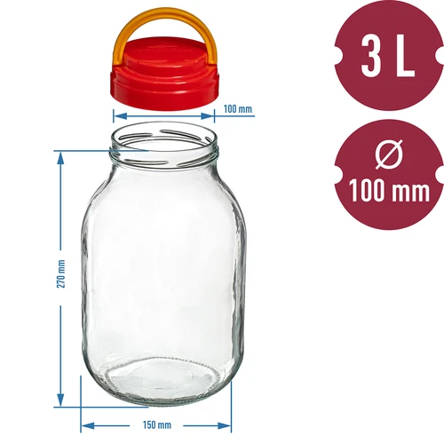 Glass jar 3l + Farbkappe + Gabel oder Zange - 6 ['Glas', ' Glas mit Schraubverschluss', ' Glas für Salzgurken', ' Glas für Gurken', ' Glas für Liköre', ' Glas mit Zange', ' Gurkenzange', ' Küchenzange']