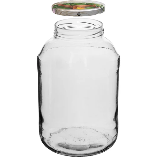 Glass jar 4l + Farbkappe + Gabel oder Zange - 3 ['Glas', ' Glas mit Schraubverschluss', ' Glas für Salzgurken', ' Glas für Gurken', ' Glas für Liköre', ' Glas mit Zange', ' Gurkenzange', ' Küchenzange']