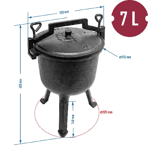 Jagdkessel - 7 L aus Gusseisen - 4 ['Gusseisen Kessel', ' Kamin Kessel', ' Ungarischer Kessel', ' Jagdtopf', ' Geschenk']