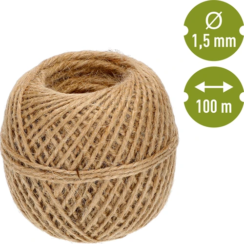 Juteschnur 1,5 mm / 100 m / 100 g - 4 ['Schnur aus Jute', ' Juteschnur', ' Schnur für Tomaten', ' Schnur für Gurken', ' natürliche Schnur', ' Ökoschnur', ' Schnur für Makramee', ' Bindschnur', ' Schnur zum Basteln']