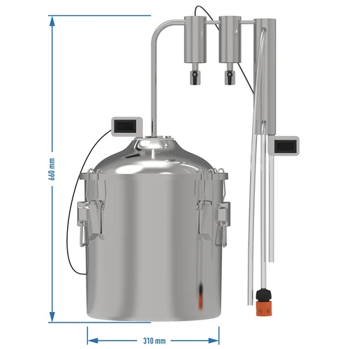 Klassischer Destillator Convex 18 L - 2 Absatzbecken - 9 ['Browin-Destillator', ' modulare Destillatoren', ' Destillator mit Absatzbecken', ' modularer Destillator', ' Absatzbecken für Destillator', ' reines Destillat', ' Destillier-Set', ' gewölbter Deckel', ' Deckel vom Typ convex', ' Destillationsbehälter mit Deckel', ' ausbaubares Destillier-Set', ' Destillation auf verschiedenen Wärmequellen']