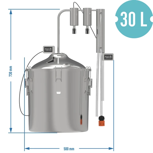 Klassischer Destillator Convex 30 L - 2 Absatzbecken - 9 ['Browin-Destillator', ' modulare Destillatoren', ' Destillator mit Absatzbecken', ' modularer Destillator', ' Absatzbecken für Destillator', ' reines Destillat', ' Destillier-Set', ' gewölbter Deckel', ' Deckel vom Typ convex', ' Destillationsbehälter mit Deckel', ' ausbaubares Destillier-Set', ' Destillation auf verschiedenen Wärmequellen']