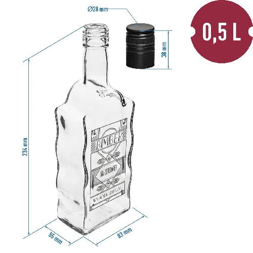 Klosterflasche, 0,5 L, mit Schraubverschluss, Aufdruck "Bimber" - 6 ['Likörflasche', ' bedruckte Flasche', ' Mondscheinflasche', ' Likörflasche', ' Wodkaflasche', ' Wodkaflasche', ' dekorative Flasche', ' 500 ml Flasche', ' Glasflasche', ' Hochzeitsflasche', ' für den Landhaustisch', ' Superflasche', ' Wellenflasche']